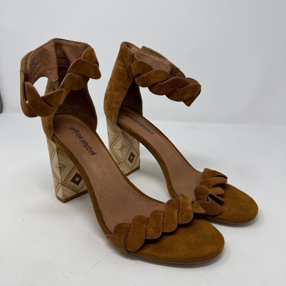 Jeffery Campbell Women’s Brown Lindsay Suede 3” Heel Sandals Size